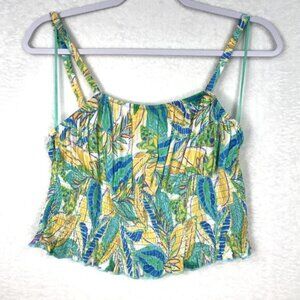 Hippie Rose Top Womens Large‎ Green Yellow Crop Tank Ruffle Tropical Y2K Coconut